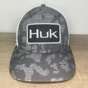 Huk Fishing Performance Hat Mens L-XL Mesh Black Gray White Polyester Spandex